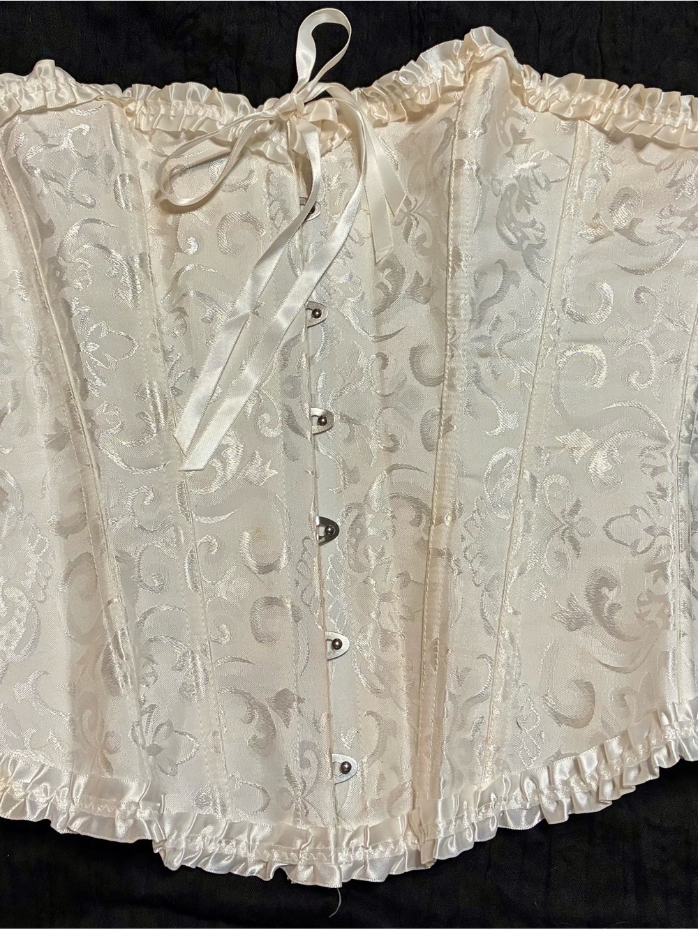 Satin Jacquard Ivory Corset Top with Ribbon Tie Size M